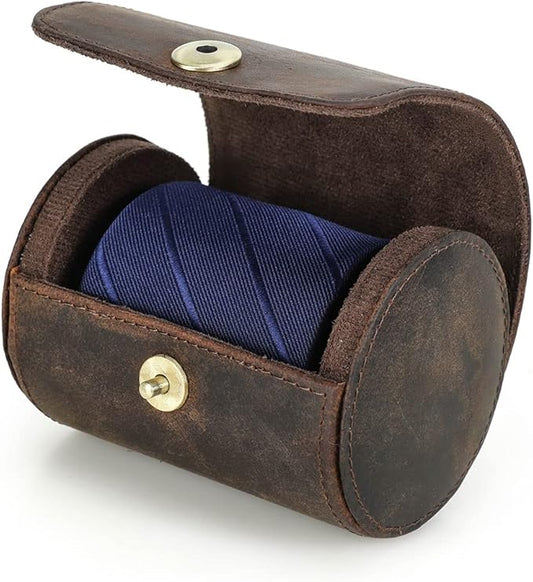 CONTACTS Genuine Leather Tie Travel Holder Small Neckties Organizer Tie Anti Wrinkle Storage Roll
