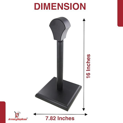 Armory Replicas™ Handmade Wooden Hat and Helmet Stand - 16-Inch Display Rack for Wigs, Hats, Sports Headgear & Medieval Helmets - Sleek Black Sheesham Finish - Stylish Table or Shelf Decor