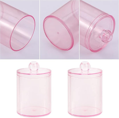 Tbestmax 6 Pack Qtip Holder, 10-Ounce Apothecary Jars with Lids for Cotton Ball Swab Pad Dispenser, Bathroom Canisters Organizer (Pink)