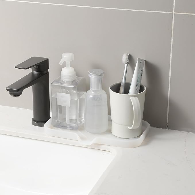 MicoYang Silicone Bathroom Soap Dishes with Drain Spout-Bathroom and Kitchen Sink Organizer,Sponge Holder,Dish Soap Tray,Perfect for Dispenser,Scrubber,Bottle,Cup on Counter Translucent 9.6"×5.3"