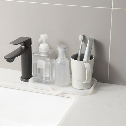 MicoYang Silicone Bathroom Soap Dishes with Drain Spout-Bathroom and Kitchen Sink Organizer,Sponge Holder,Dish Soap Tray,Perfect for Dispenser,Scrubber,Bottle,Cup on Counter Translucent 9.6"×5.3"