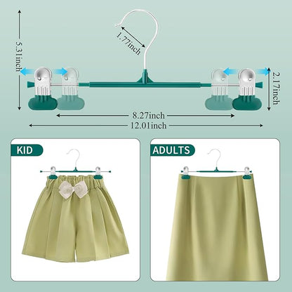 Clothes Pants Hangers with Wide Clips 20 Pack,Non-Slip Adjustable Skirt Hanger for Women,Space-Saving Heavy Duty Men Hangers for Pants,Trousers,Jeans,Shorts 12Inch Green