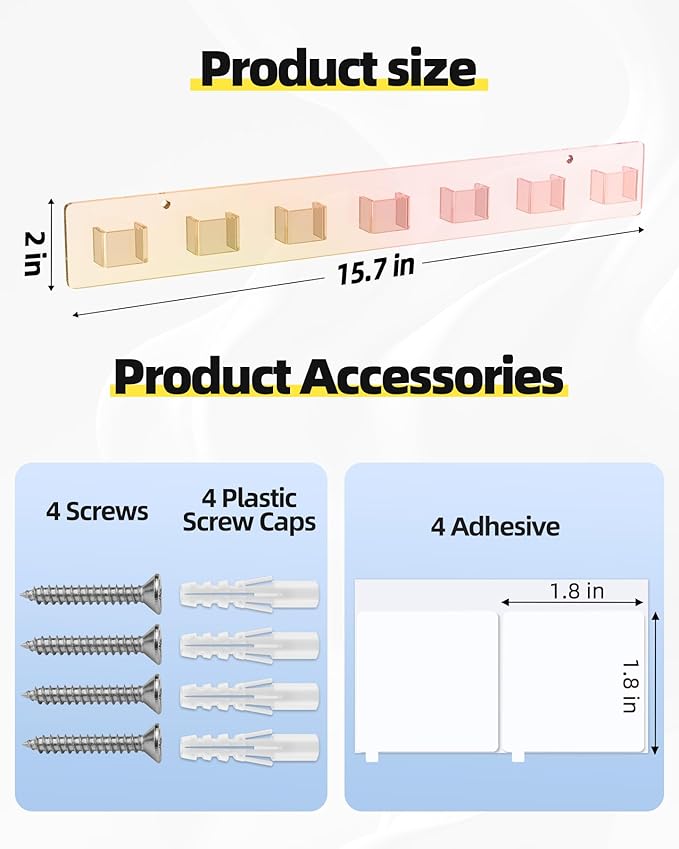 MaxGear Sunglasses Organizer Wall Mount, 2-Pack Acrylic Eyewear Display Holder with 14 Slots, Sunglasses Storage, Includes Adhesive Tape & Screws, Wall Mounted Shelf for Closet, Cabinet, Iridescent