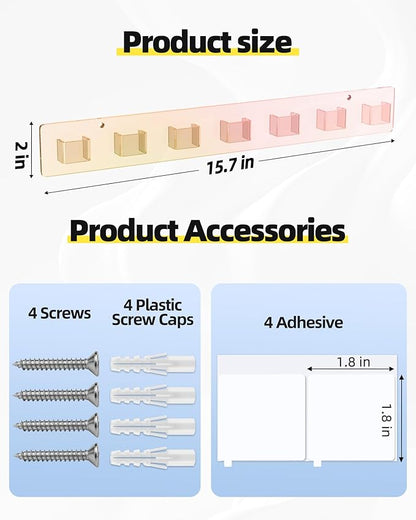 MaxGear Sunglasses Organizer Wall Mount, 2-Pack Acrylic Eyewear Display Holder with 14 Slots, Sunglasses Storage, Includes Adhesive Tape & Screws, Wall Mounted Shelf for Closet, Cabinet, Iridescent