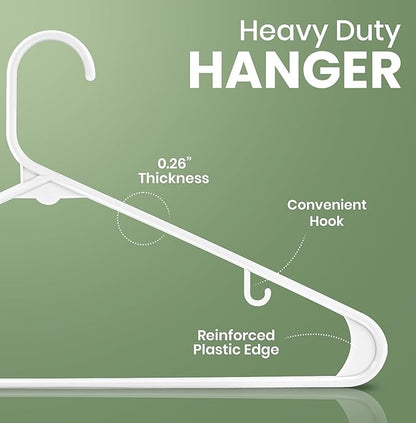 Utopia Home Plastic Hangers 100 Pack - Space Saving Clothes Hanger - Durable & Strong Closet Organizers and Storage with Built-in Strap Hooks - Essential for Shirts, Pants, Skirts & Coats (White)