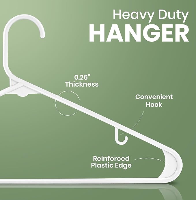 Utopia Home Plastic Hangers 20 Pack - Space Saving Clothes Hanger - Durable & Strong Closet Organizers and Storage with Built-in Strap Hooks - Essential for Shirts, Pants, Skirts & Coats (White)