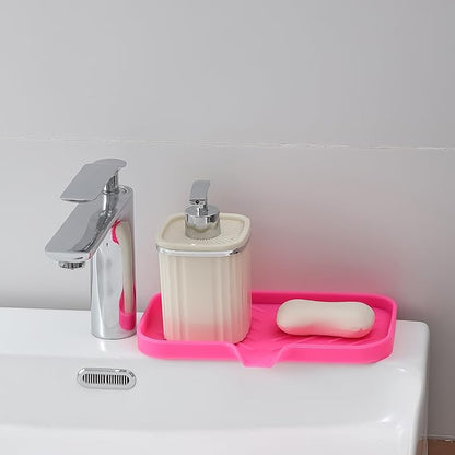 MicoYang Silicone Bathroom Soap Dishes with Drain Spout-Bathroom and Kitchen Sink Organizer,Sponge Holder,Dish Soap Tray,Perfect for Dispenser,Scrubber,Bottle,Cup on Sink or Counter-Rose 9.6"×5.3"