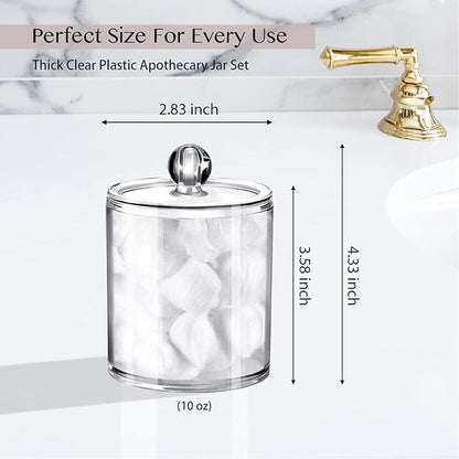 SheeChung 3-Pack Clear Acrylic Qtip Holder with Labels – Shatterproof Plastic Apothecary Jars for Bathroom Organization – Vanity Cotton Swab Holder Canisters for Cotton Balls,Pads,Floss Picks