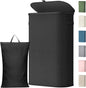 Lifewit Slim Laundry Basket with Lid, Narrow Large Laundry Hamper with Plastic Handles and Removable Bag, Tall Foldable Dirty Clothes Hampers for Laundry Room, Bedroom, Bathroom, Dorm, 65L Black