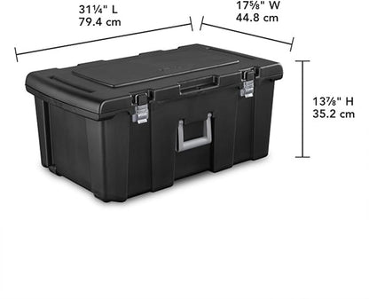 Sterilite 3-Pack Wheeled Footlocker, Lockable Plastic Utility Storage Bins w/Lids, Black - Heavy-Duty Organizing Containers for Home, Office, Garage, and Basement