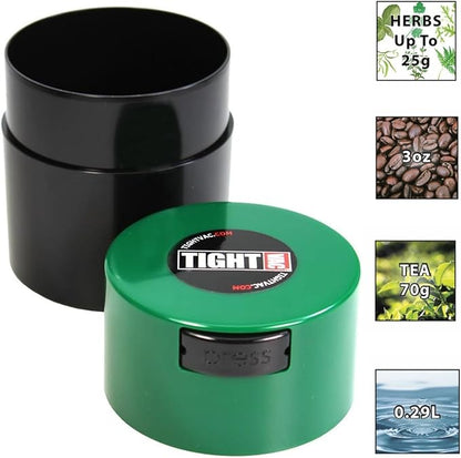Tightvac - Premium Airtight Herb Storage Container - Holds ½ oz to 3 ounces - Keep Your Herbs and Dry Goods Fresh and Flavorful. Black Green