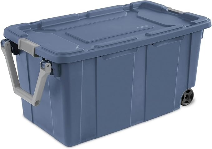 40-Gallon Wheeled Storage Bins (2-Pack) - Heavy Duty Plastic Totes with Lids & Handles - Industrial Garage/Utility Containers for Tools, Camping Gear (36.9" x 21.4") (blue)