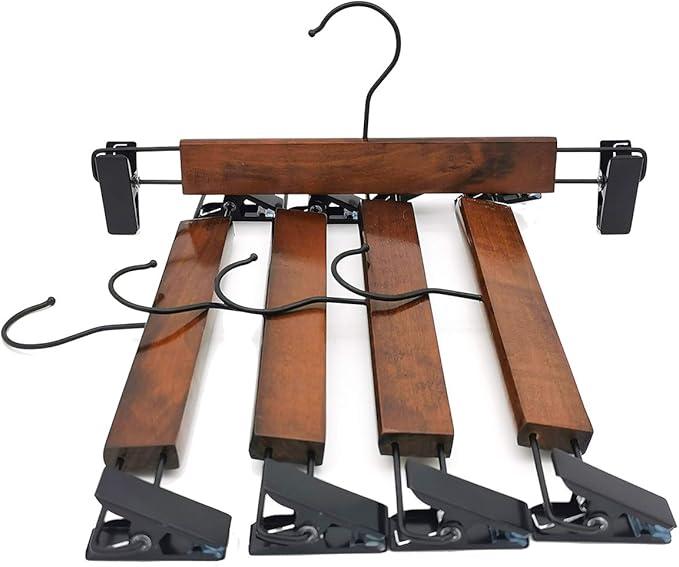 Wooden Pants Hangers Finish with Metal Clips Natural Wood Hanger for Skirts Slacks,One Pack of 5 (Walnut)