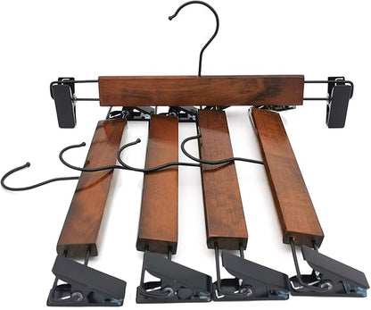 Wooden Pants Hangers Finish with Metal Clips Natural Wood Hanger for Skirts Slacks,One Pack of 5 (Walnut)