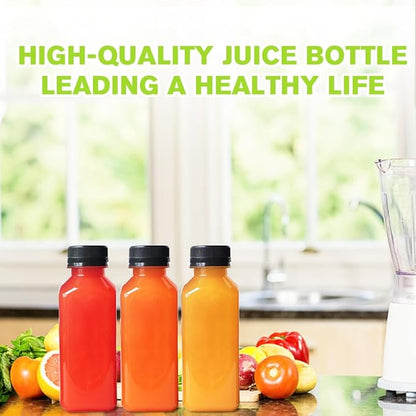 Plastic Juice Bottles with Caps 12Pcs -12oz Reusable Juice Containers with Tamper Proof Lids Black - Clear Bottles for Juicing Milk Smoothie Drinking and Other Beverages Christmas Gifts