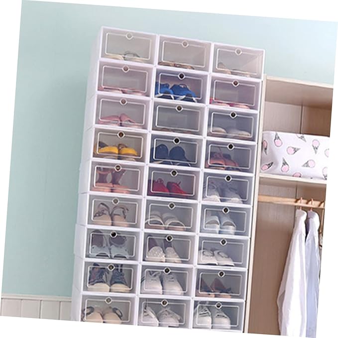 Happyyami 6pcs Plastic Storage Boxes for Shoes Stackable Tidy Shoe Organizer for Home Closet Office