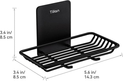 Self Adhesive Bar Soap Dish for Shower, Bathroom Soap Holder Wall Mount – Stainless Steel, Black