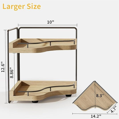 2-Tier Corner Bathroom Counter Organizer with Embedded Screw Holes, Secure & Stable Wood Vanity Shelf for Makeup and Skincare Essentials - Space Saving Bathroom Countertop Storage, ‎‎Light Walnut