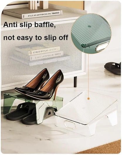 HYGRAD - Double Layer Shoe Rack Slots Organizer 25 X 23 X 12.7cm Stacker Space - Saving Transparent Plastic Shoe Holder - Stand Shoe Rack Wardrobe Storage For Cabinet (Silver, 6pcs)