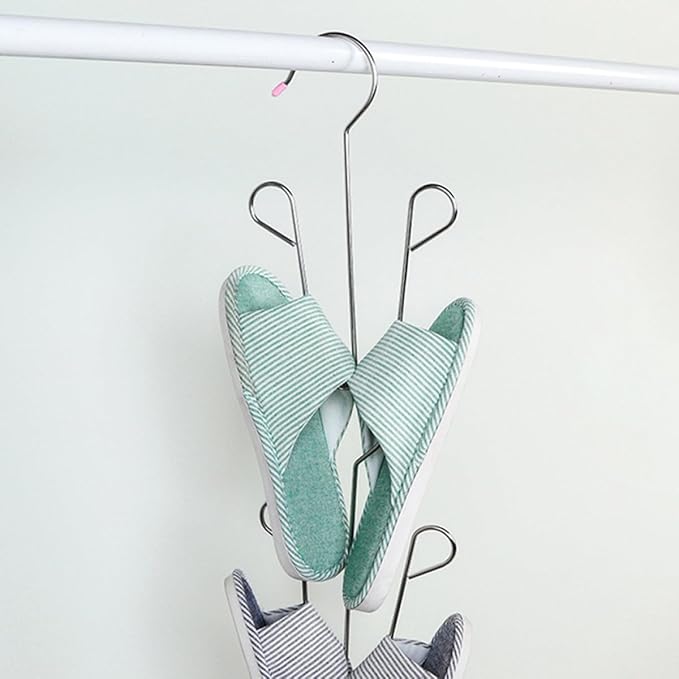 2pcs Stainless Steel Shoes Drying Rack with Anti-slip Windproof Hanging Hooks, Thickened Shoe Organizer for Balcony and Closet Storage