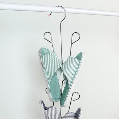2pcs Stainless Steel Shoes Drying Rack with Anti-slip Windproof Hanging Hooks, Thickened Shoe Organizer for Balcony and Closet Storage