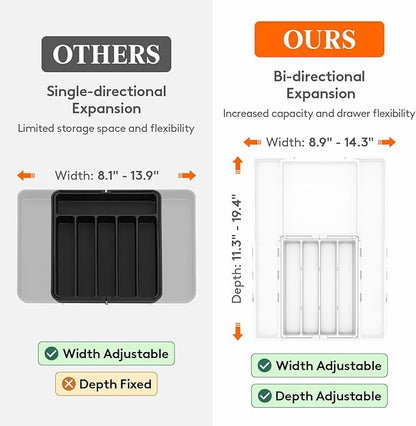Lifewit Silverware Drawer Organizer, Expandable Utensil Tray for Kitchen, BPA Free Flatware and Cutlery Holder, Adjustable Plastic Storage for Spoons Forks Knives, 4-7 Slots, White