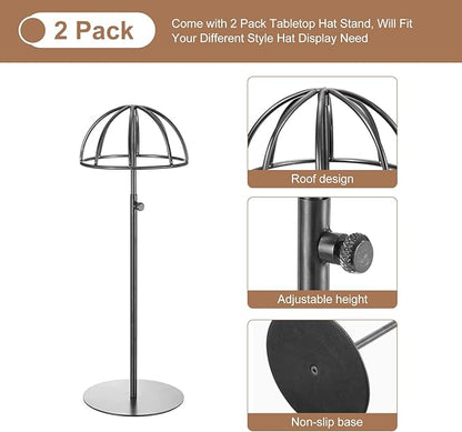 uxcell Metal Hat Display Stand 2 Pack Adjustable Tabletop Hat and Wig Rack Holder for Baseball Cap, Fedora Hat, Cowboy Hat - Black