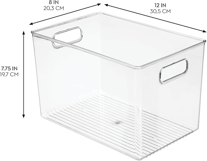 iDesign Linus BPA-Free Plastic Deep Kitchen Storage Bin with Handles - 12" x 8" x 7.75", Clear