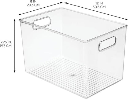 iDesign Linus BPA-Free Plastic Deep Kitchen Storage Bin with Handles - 12" x 8" x 7.75", Clear