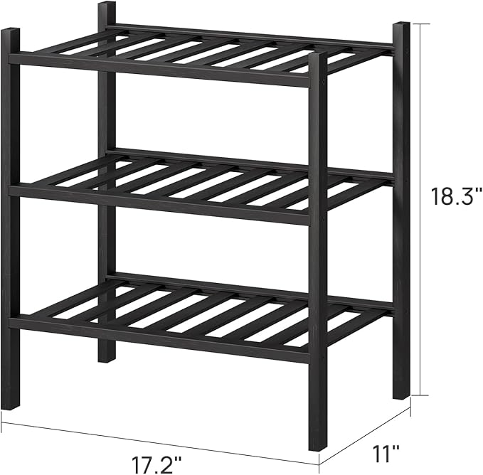 viewcare Small Shoe Rack for Entryway,3-Tier Black Bamboo Shoe Organizer for Hallway Closet, Free Standing Shoe Racks for Indoor Outdoor
