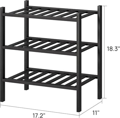 viewcare Small Shoe Rack for Entryway,3-Tier Black Bamboo Shoe Organizer for Hallway Closet, Free Standing Shoe Racks for Indoor Outdoor