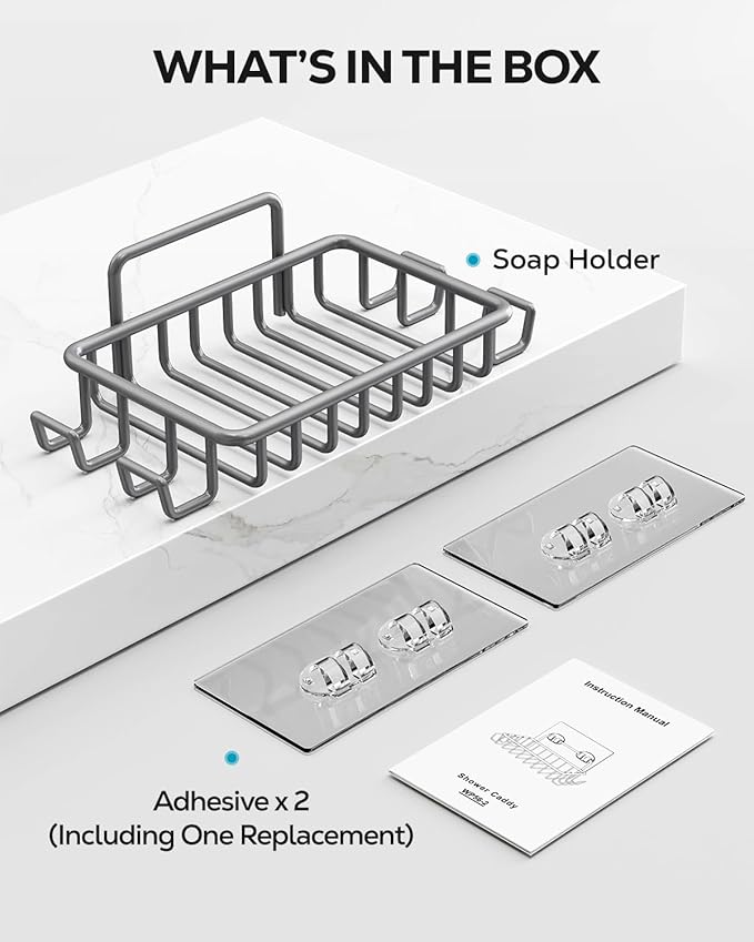Nieifi Bar Soap Holder for Shower Wall with 4 Hooks, Stainless Steel Adhesive Soap Dish for Bathroom, Gray
