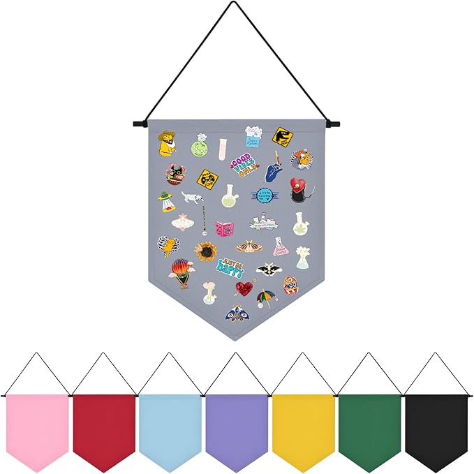 Wall Hanging Brooch Organizer Storage Board Colorful Enamel Pin Badge Canvas Display Banner Earrings Case Collection Holder 12.6x10in(Not Include Any Accessories) (Grey)