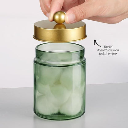 3 Pack Apothecary Jar Canisters Bathroom Vanity Organizer - Qtip Holder Storage Organizer Set Countertop Canister with Stainless Steel Lids &Cute Stickers for Qtips,Cotton Swabs,Makeup Sponges,Floss