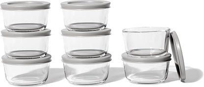 16-Piece Glass Food Storage Containers Set (8 Containers + 8 BPA-Free Lids) | 1-Cup, Leakproof | Microwave, Freezer, Oven & Dishwasher Safe | Ideal for Meal Prep & Pantry Organization, Grey
