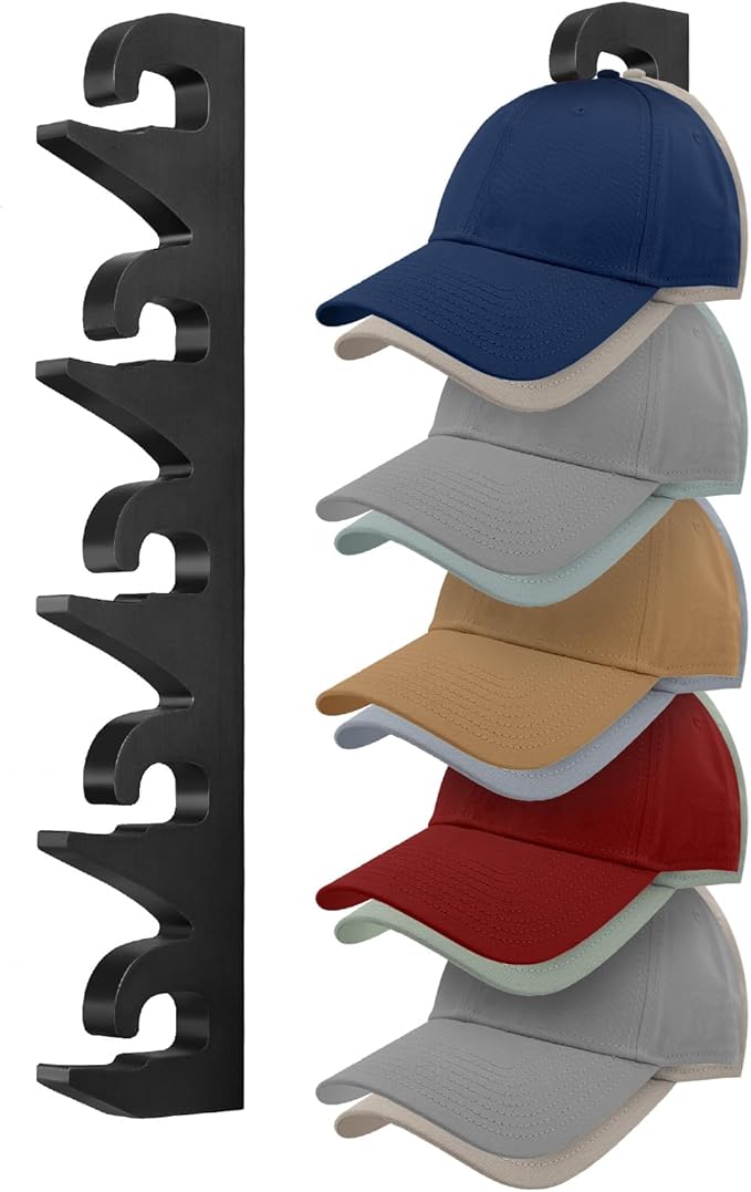 Hat Rack Hat Organizer for Baseball Caps Wood Hat Storage Hats Hooks for Wall Baseball Hat Storage Organizer Display Up to 20 Hats for Closet Wall, Set of 2
