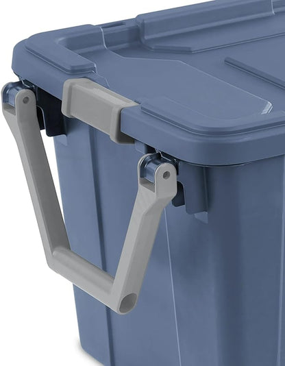 Storage Bin 40 Gallon 160 Qt Wheeled Industrial Tote Plastic Rolling Stacker Storage Box, Tough Lidded Stackable Storage Container for Home, Garage, and Camping Blue Moonlight Base and Lid