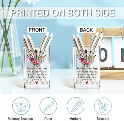 Be Pround of The Work You Do Acrylic Cosmetic Holder, Inspirational Makeup Brush Holder Gifts, Encouragement Gifts for Girls Women, Lipstick Storage for Bathroom Jewelry Accessories Holding