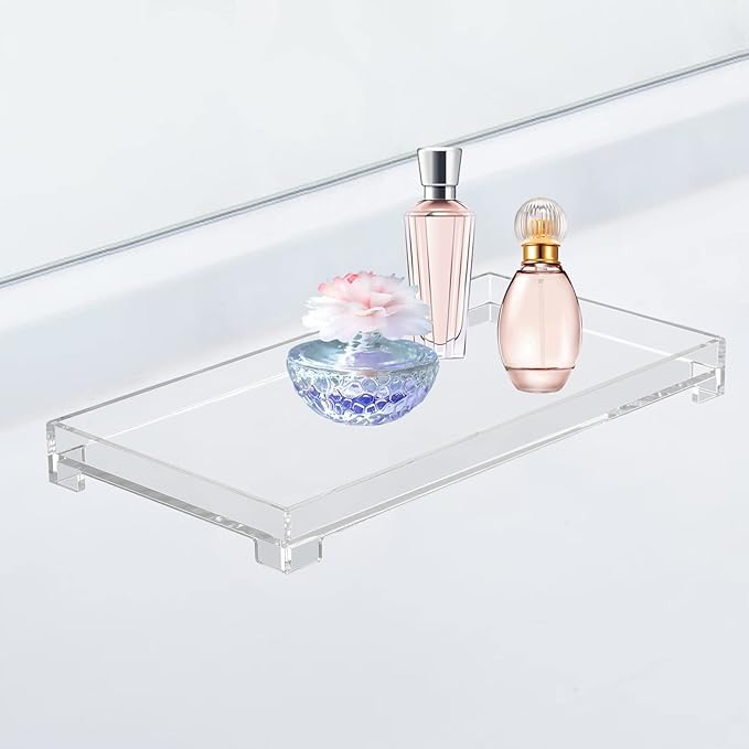 Vanity Bathroom Tray, Acrylic Rectangle Decorative Catchall Organizer Storage Tray (Large-Clear)