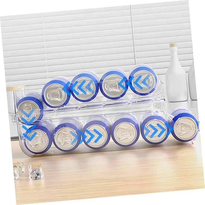 Garneck 1pcs Canned Drinks Storage Rack Soda Can Dispenser Double Organizer Fridge Can Holder Pantry Beer Organizer Auto-rolling Storage
