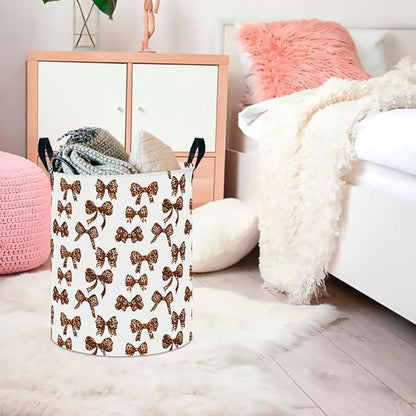CLOCOR Large Laundry Basket,Waterproof Nursery Hamper,Collapsible Fabric Storage Container,Room Decor,Gift Basket（Leopard Print Bow)