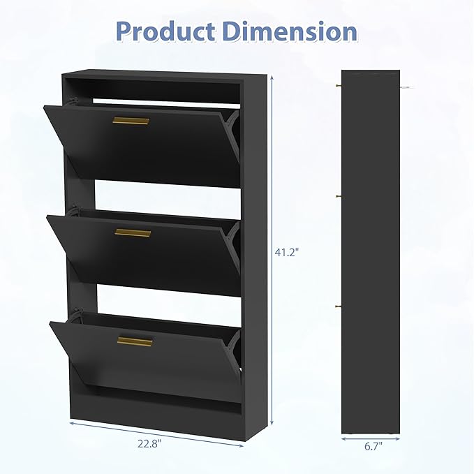 Shoe Cabinet Storage for Entryway, White Shoe Organizer with 2 Flip Drawers & Open Shelf, Freestanding Hidden Large Shoe Storage Cabinet (1pc-Black, 3 Flip Drawers)