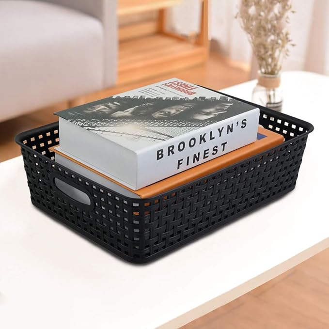 5 Packs Plastic Paper Storage Basket Tray for Office, Black
