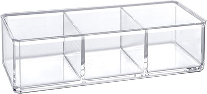 Amazing Abby - Glamour - Acrylic 3-Compartment Makeup Organizer, Transparent Plastic Lipstick Holder, Perfect Bathroom Vanity Storage Solution for Lipsticks, Nail Polishes, and More