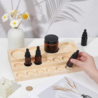 BENECREAT 3-Tier Essential Oil Display Stand, Wooden Essential Oil Organizer, Tabletop Storage Rack for 5-20ml Bottles, Nail Polish Compact Shelf, 6.7x11.8x2 inches