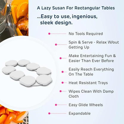 White- The Lazy Susan Revolution - The First Patented Lazy Susan Turntable Expandable for Rectangular & Oblong Tables - Kitchen & Dining Tables - Great Gift! Parties & Gatherings