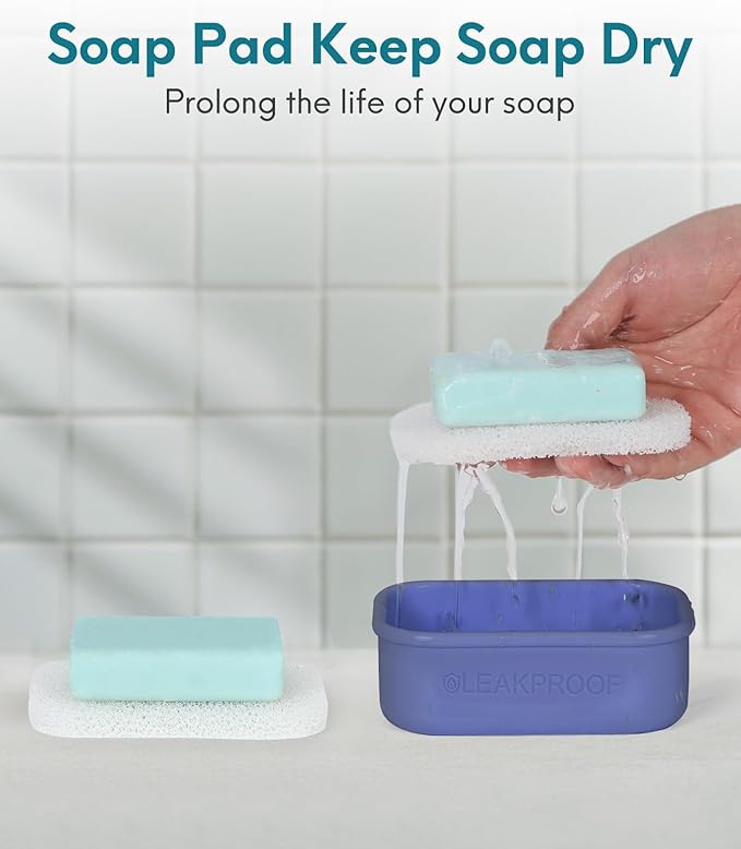 Quatish Compact Leakproof Travel Soap Case, Silicone Soap Box with Draining Layer, Enhanced Soap Container, Suitable for Camping, Gym, Bathroom, Outdoor Essentials, Blue