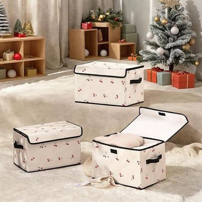 Stackable Clothes Storage Bins with Lids,Closet Organizers Fabric Cat Printing Box for Home and Office,Blanket Clothes Organizers,Under Bed Storage Containers 3 Pack.
