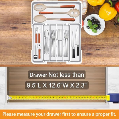 Homecor Silverware Drawer Organizer, Adjustable Kitchen Drawer Organizer, Expands from 4 to 7 Slots, Non-Slip BPA-Free Flatware Cutlery Utensil Holder for Forks Knives Spoons and Kitchen Utensil,White