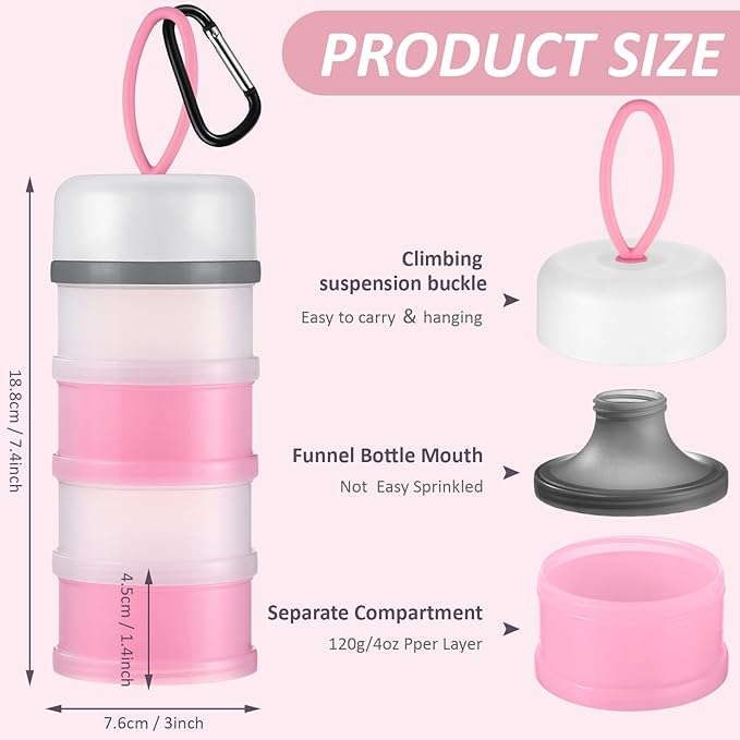 Baderke 2 Pcs Protein Powder Container with Funnels Stand, 4 Stackable Leakproof Protein Powder Dispenser, Portable Keychain Powder Container for Workout, Fitness, Travel(Pink, White)